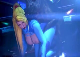 Samus from Metroid shows her big boobs while fucking sexy dogs