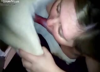 Teen girl is filmed on camera while sucking off her pet dog