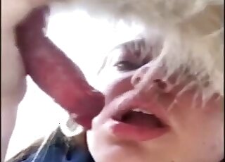 Chubby amateur girl tries sucking dog dick for the first time