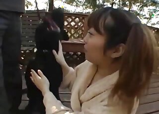 Pigtails Japanese teen tries animal sex with dogs first time