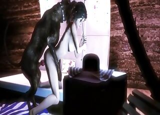 3D Doberman treats hot cartoon brunette with hardcore doggy banging