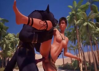 Short hair 3D hottie getting fucked by a kinky wolf creature outdoors
