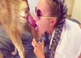 Skinny blonde tries sex with a dog on live cam before drinking sperm