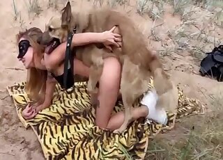 Dog humps blonde beauty in outdoor cam scenes and comes inside her