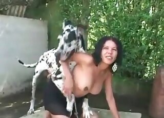 Huge dog fucks brunette zoophile chick during a passionate zoo porn