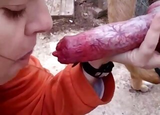 Chick kissing all over the tip of this animal's delicious penis here