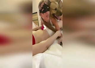 Gorgeous girl with a juicy pussy is getting banged by a sexy beast