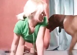 Brown doggie doesn't mind making hot blonde happy by fucking her