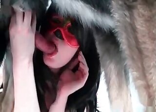 Masked lesbians tease dog’s cock in wild zoophilia sex games