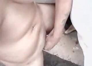 Filthy bitch stuffs horse's massive shaft in her wet pussy hole
