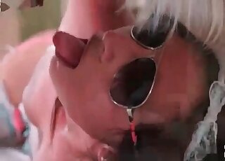 Sugary housewife sucks her dog’s big cock with real excitement