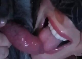 Sperm loving bitch sucks canine’s pecker and enjoys it in her pussy
