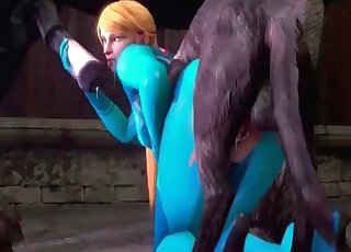 Submissive hottie experiences zoo fucking by a beast in an anime video