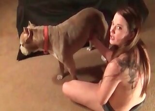 Zoophile lady trains her dog to lick and fuck her cock craving twat
