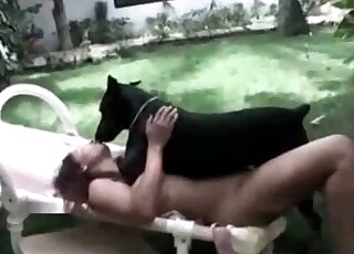 Black dog enjoys fuckin slender chick outdoors very much