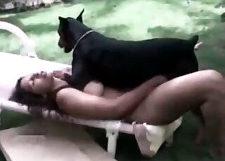 Black dog enjoys fuckin slender chick outdoors very much