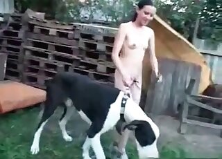 Naked wife looks so excited to get licked and pounded by a dog