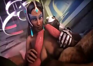 Double blowjob from Overwatch hottie in 3D bestiality sex scene