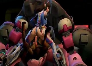 Taboo Overwatch porn with D.Va riding a dog's red rocket big time