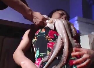 Asian hottie is going to get fucked by squids in a taboo scene
