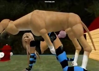 3D outdoor zoo porn movie with a brown dog that fucks two girls
